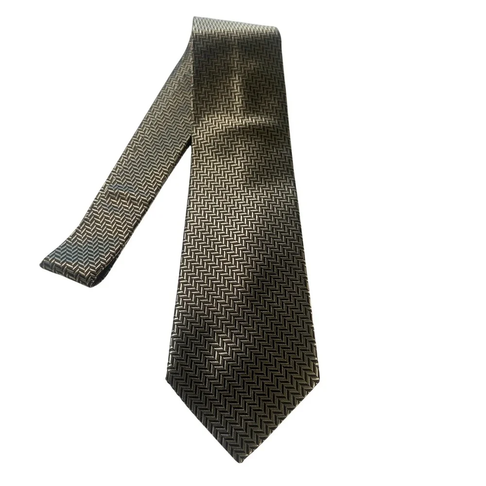Paul Fredrick Mens Silk Tie Herringbone Pattern‎ Gold Brown Formal NWT